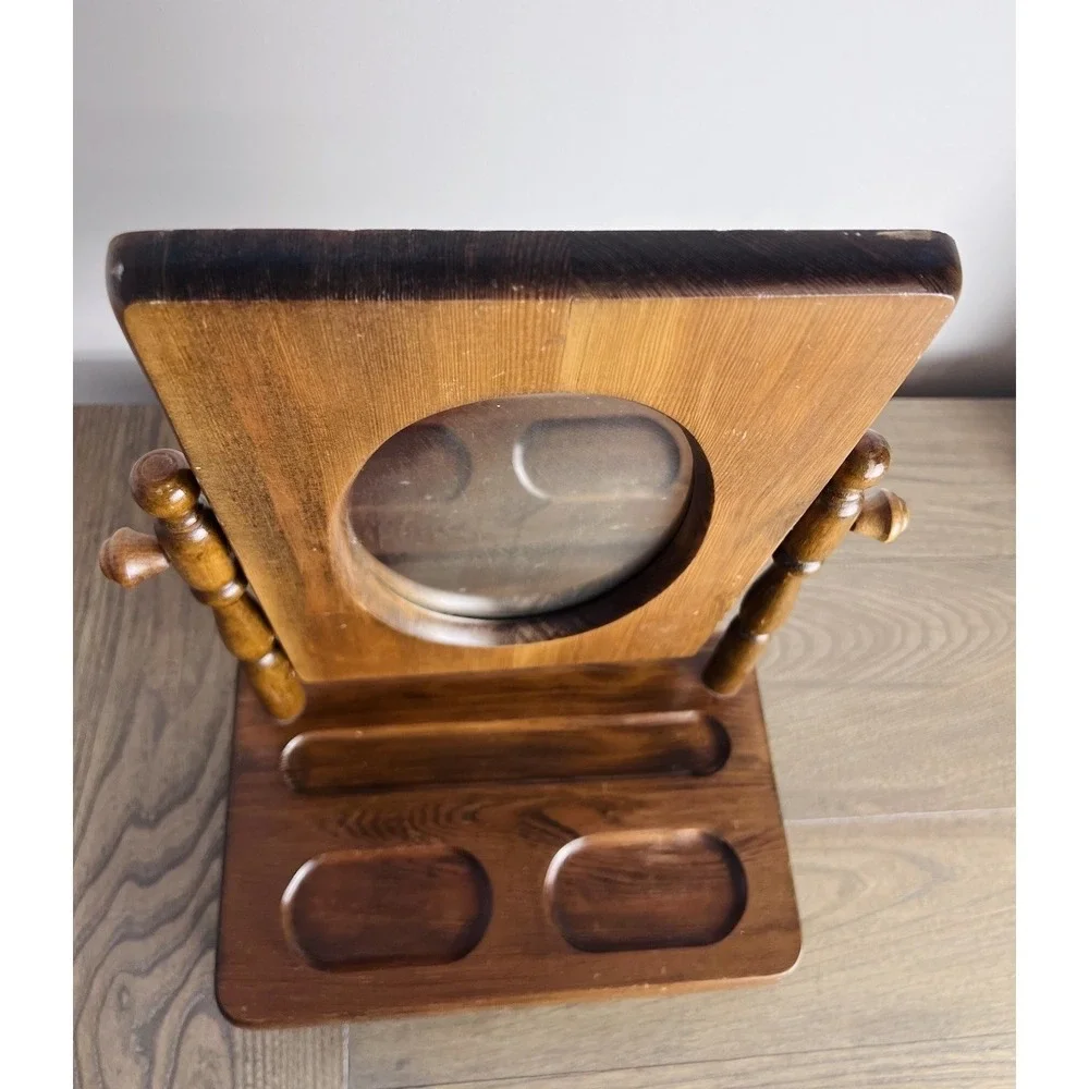 Vtg 50s 60s Shaving Mirror Wood With Tray